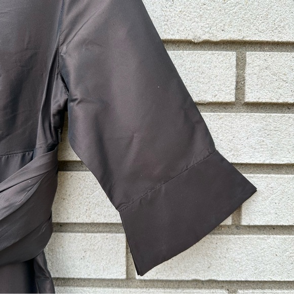 Donna Ricco Cocoa Brown 100% Silk Taffeta Surplice Midi Dress Romantic Cocktail - Picture 5 of 13